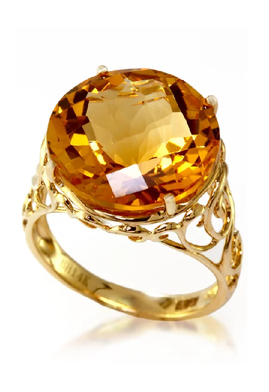 Stylish rings for men-14K Yellow Gold Citrine Ring, 10.80 TCW