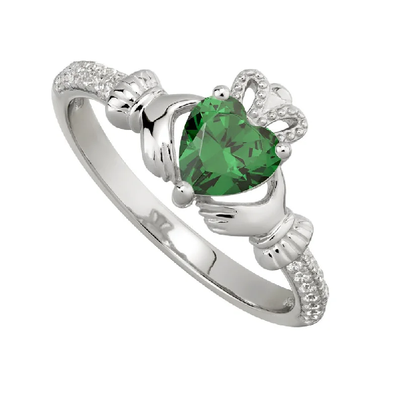 Custom rings with diamonds-May Claddagh Birthstone Ring