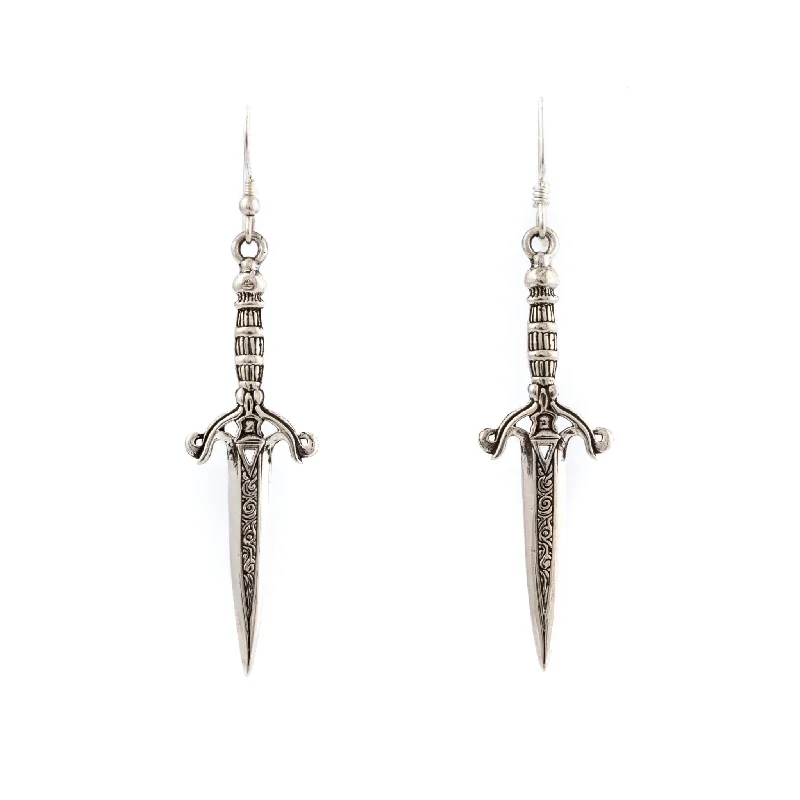 Gold and Silver Earrings-Silver Dagger Earrings