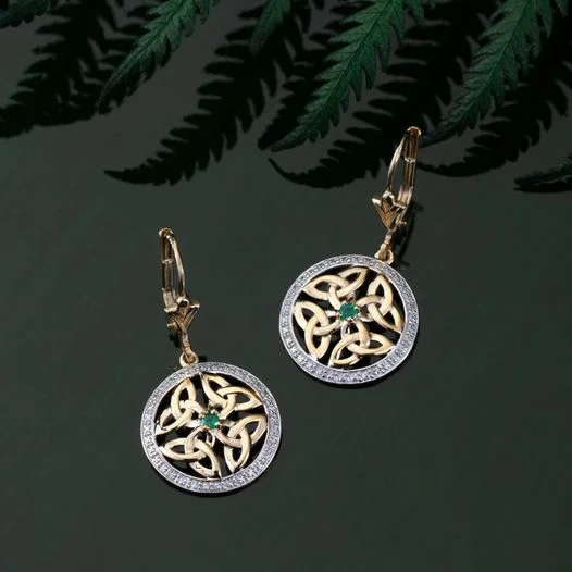 Acrylic Earrings-14K Gold Emerald Trinity Drop Earrings