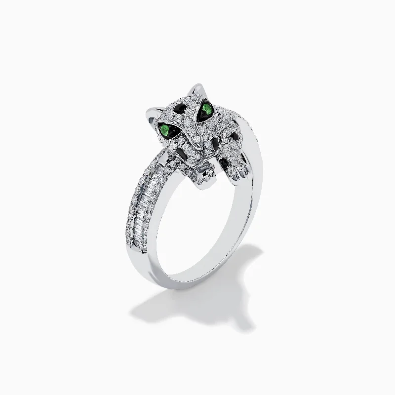 Customizable engagement rings with diamonds-Signature 14K White Gold Diamond and Tsavorite Panther Ring