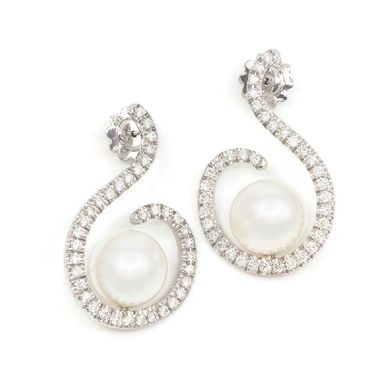 Beaded Earrings For Wedding-Diamond Curl Earring with a South-Sea Pearls