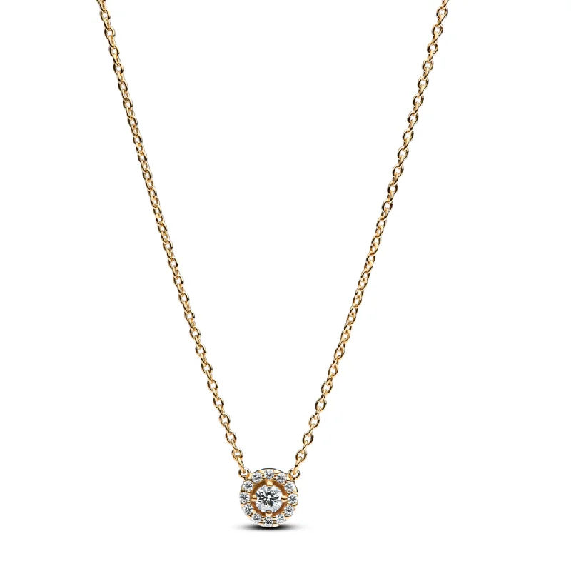 Layered Gold Necklaces -Round Pavé Halo Pendant Necklace 363548C01