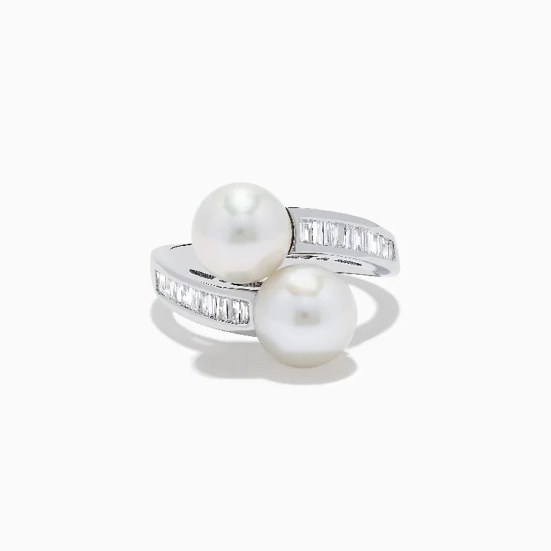 Emerald rings-14K White Gold Fresh Water Pearl and Diamond Ring