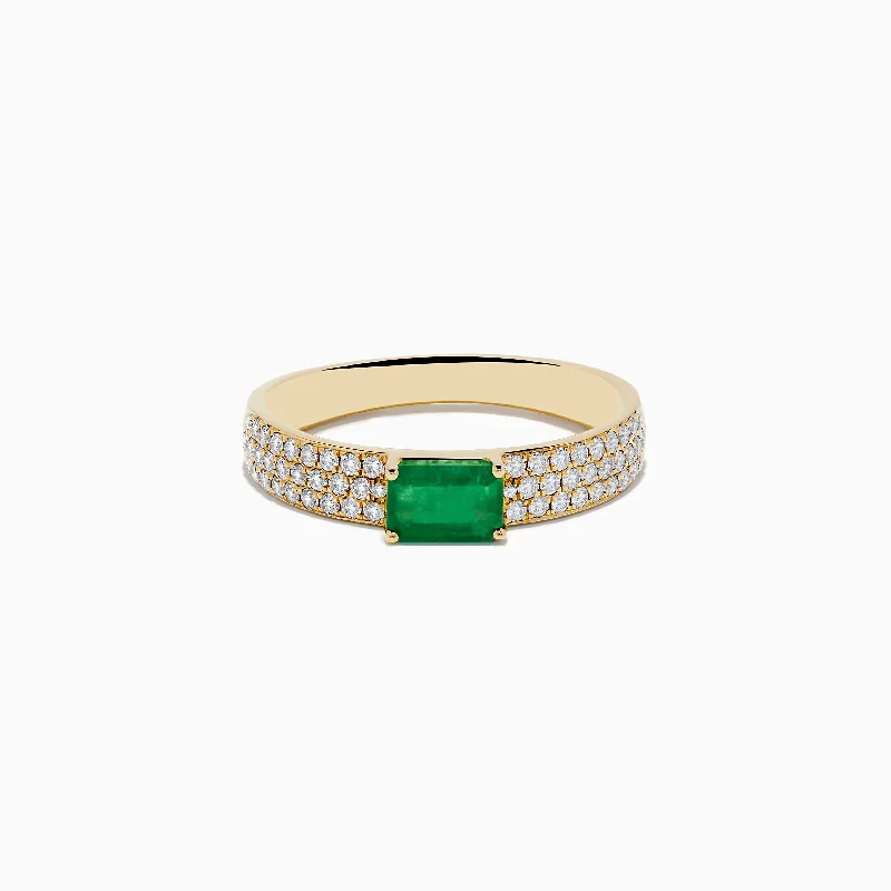 Personalized gold rings-14K Yellow Gold Emerald and Diamond Ring