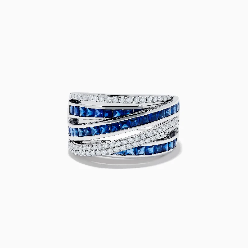 Fashionable rings for weddings-Royale Bleu 14K White Gold Sapphire and Diamond Crossover Ring