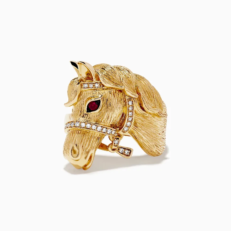 Simple wedding bands with rubies-Safari 14k Yellow Gold Horse Diamond Ring