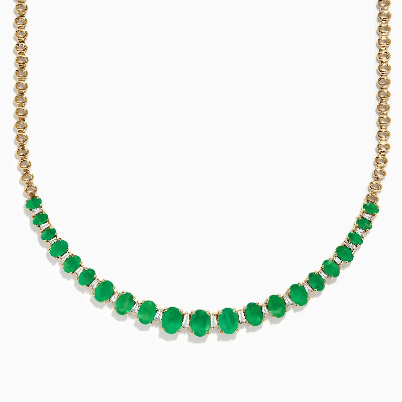 Custom Necklaces -Brasillica 14K Yellow Gold Emerald and Diamond Necklace