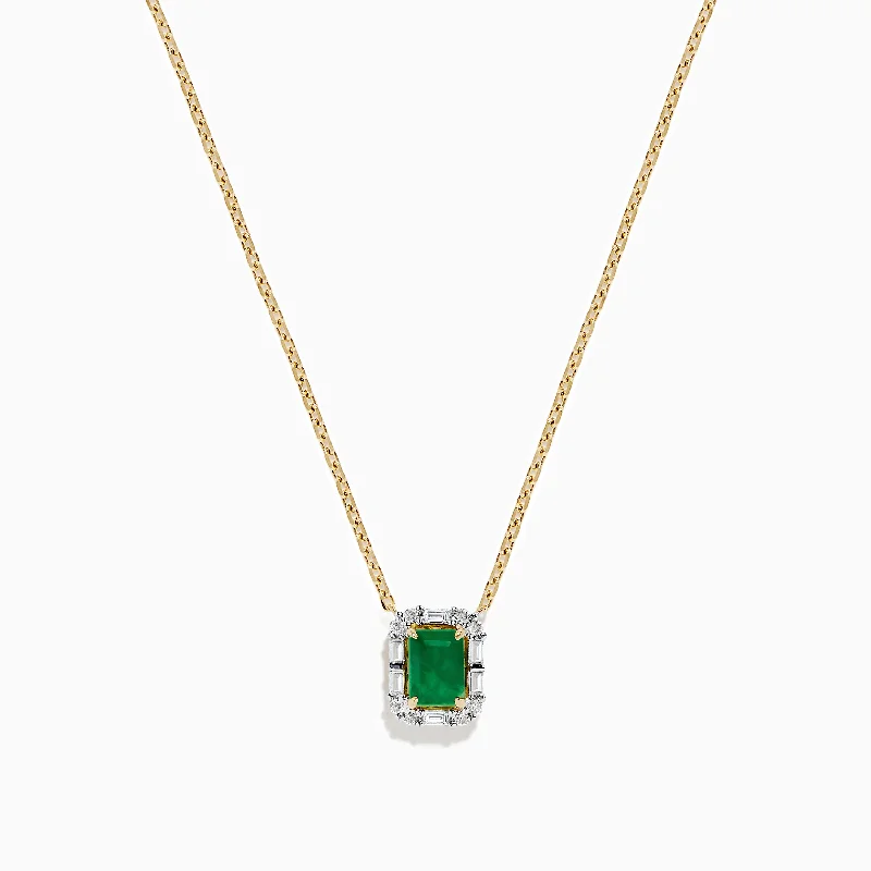 Fashion Jewelry Necklaces -Brasilica 14K Yellow Gold Emerald and Diamond Necklace