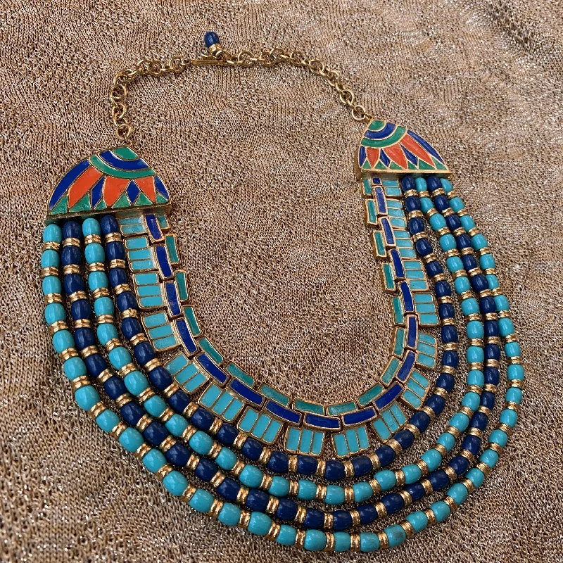 Choker Pendant Necklaces -Hattie Carnegie Egyptian Revival Turquoise Necklace