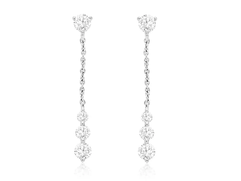 Art Deco Earrings-14k White Gold Round Diamond Dangle Stud Earrings