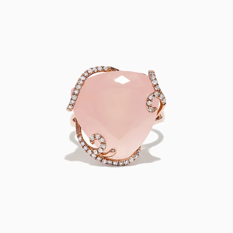 Birth month rings-14K Rose Gold Diamond and Rose Quartz Ring, 16.45 TCW