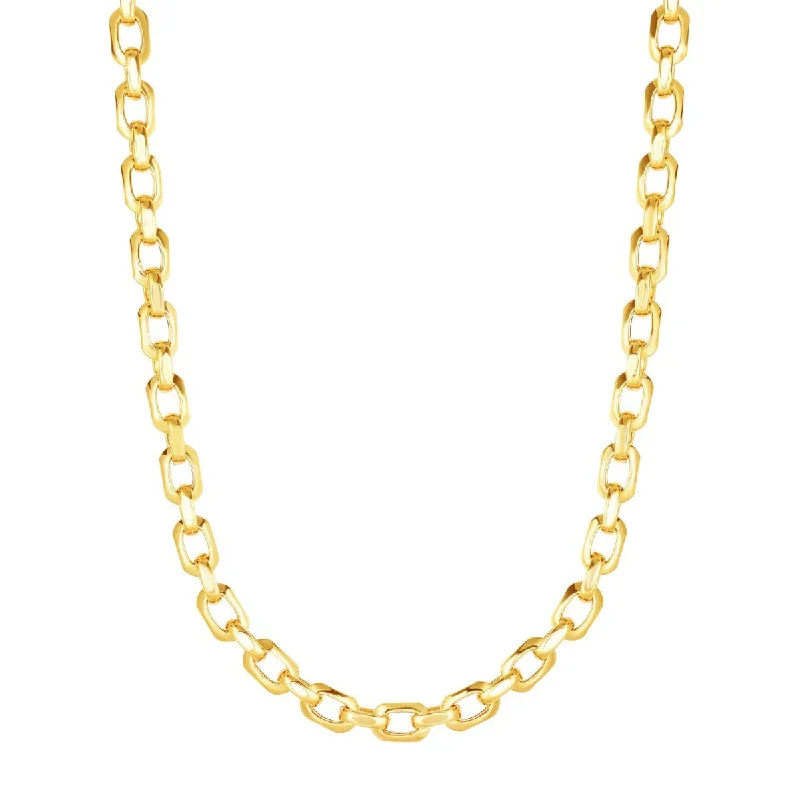 Fine Gold Pendant Necklaces -14kt Gold 18" Yellow Finish Shiny Oval Fancy Link Necklace with Lobster Clasp NCK4727-18