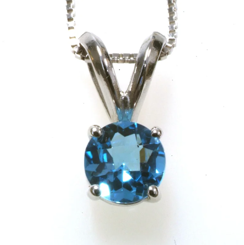 Custom Pendant Necklace Gifts -5mm Blue Topaz Pendant Necklace in 14K White Gold SPN01479