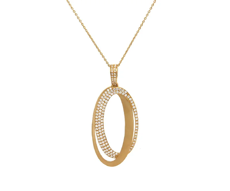 Rose Gold Necklaces -New 0.65ctw Pave Diamond Double Oval Pendant Necklace in 18K