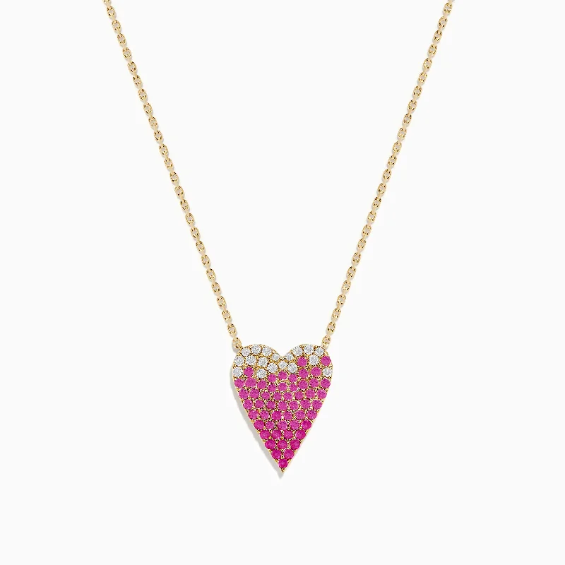 Zodiac Sign Necklaces -14K Yellow Gold Pink Sapphire and Diamond Heart Necklace