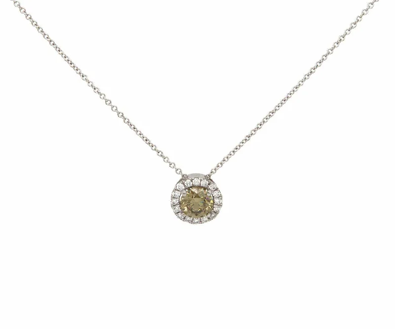 Necklaces with Initials -New 0.73ct Champagne Diamond and 0.17ctw White Diamond Halo Pendant Necklace in 18K