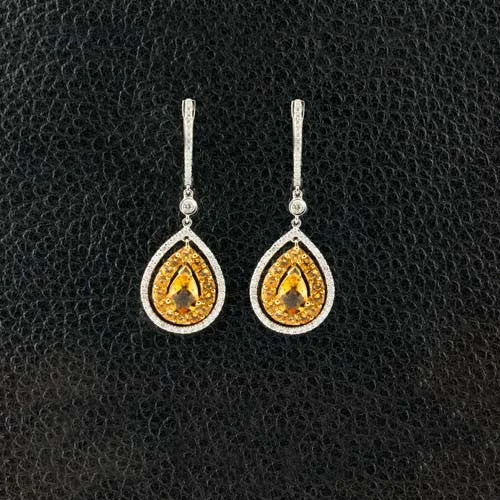 Colorful Earrings For Brides-Citrine & Diamond Dangle Earrings