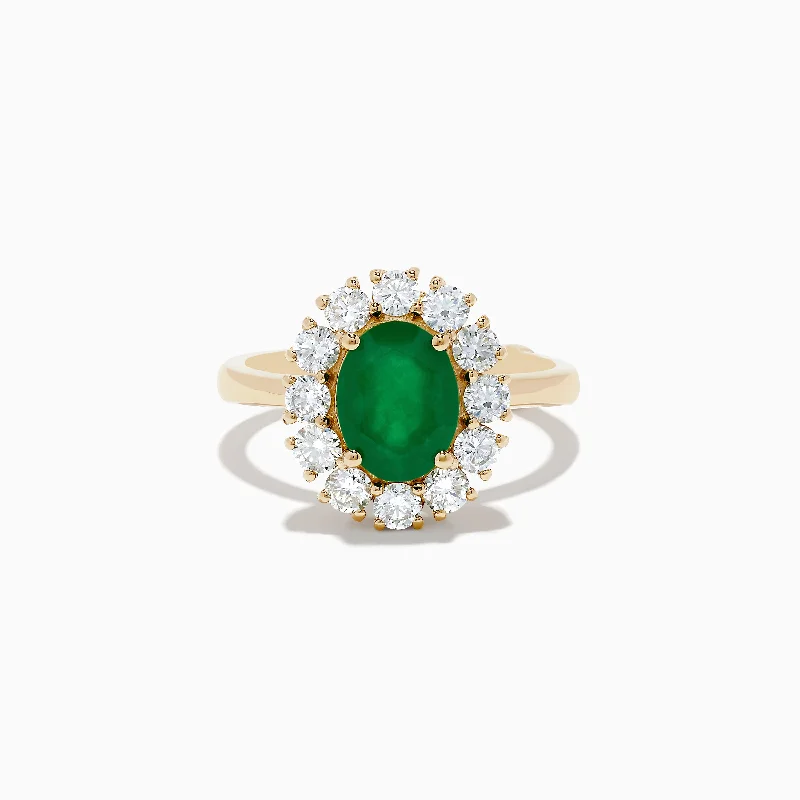 Sapphire rings-14K Yellow Gold Emerald and Diamond Ring