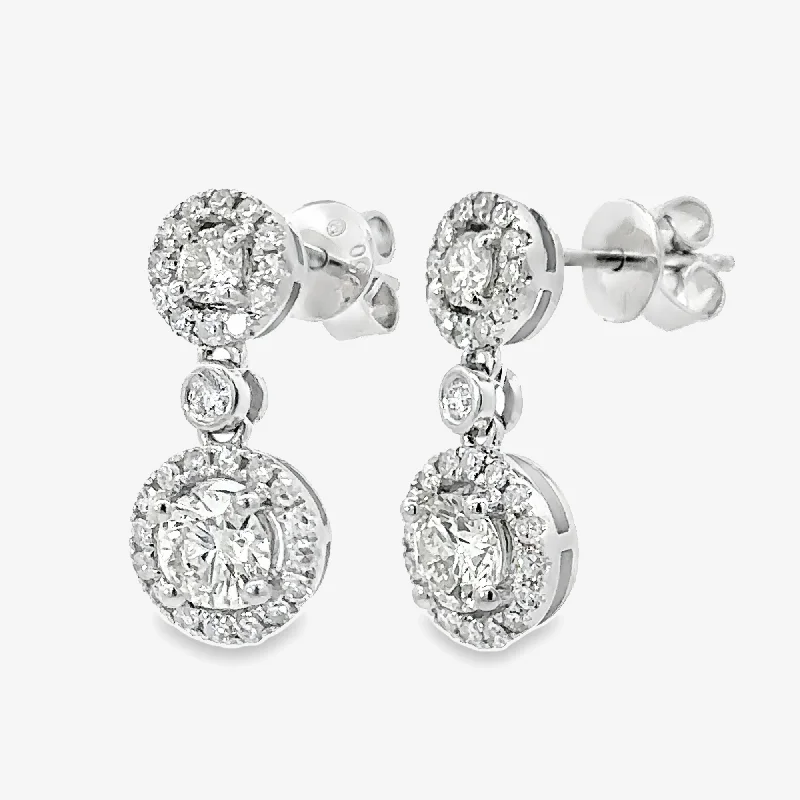 Silver Earrings-Dangle Halo Diamond Earrings