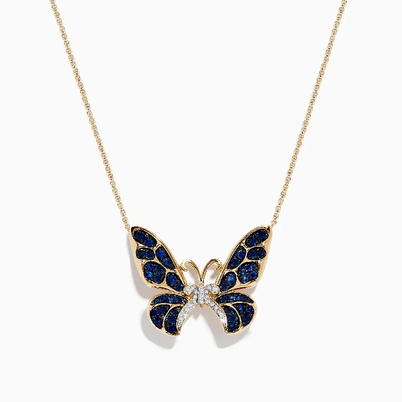 Moonstone Necklaces -Nature 14K Gold Blue Sapphire and Diamond Butterfly Necklace