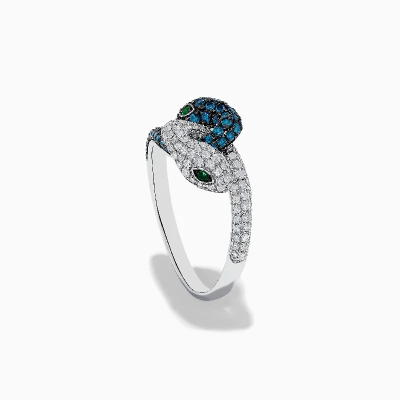 Luxury engagement rings for women-14K White Gold Blue and White Diamond Snake Ring