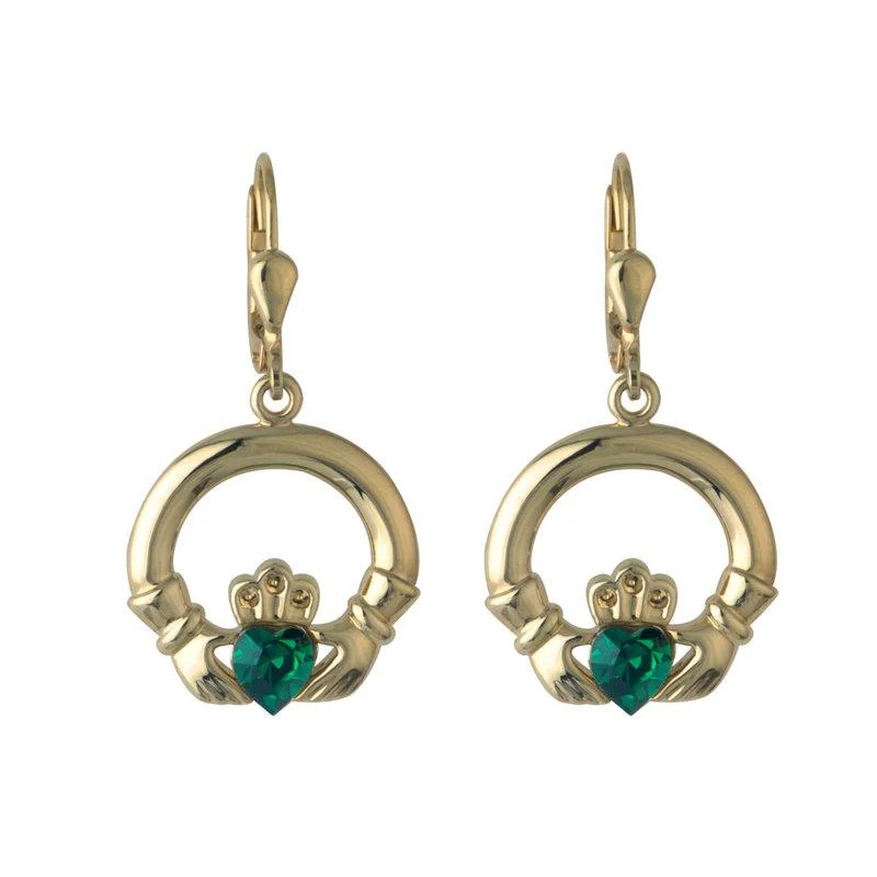 Silver Stud Earrings For Men-Gold Plated Green Crystal Claddagh Earrings