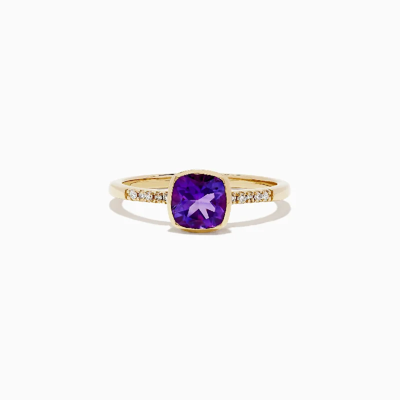 Wedding rings with initials-14K Yellow Gold Amethyst and Diamond Ring, 0.75 TCW