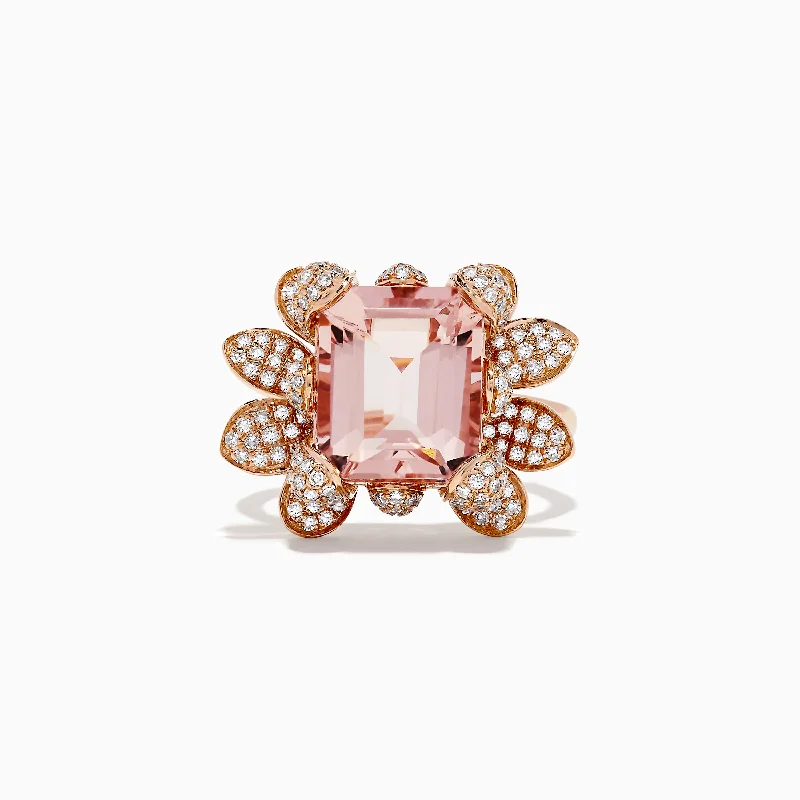 Designer wedding rings-14K Rose Gold Morganite and Diamond Ring, 6.69 TCW