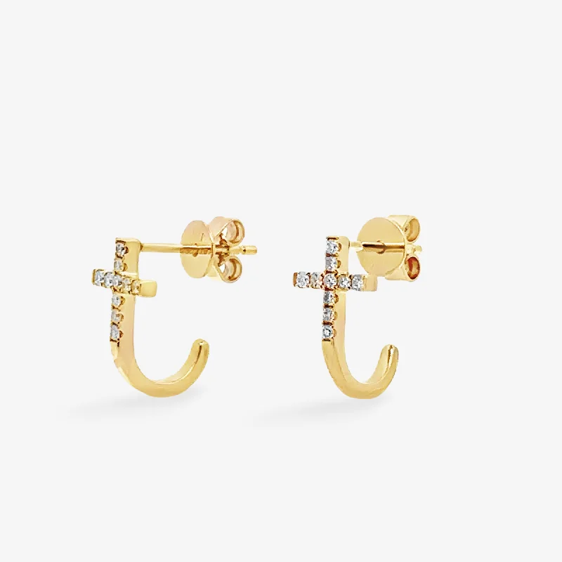 Classic Dangle Earrings For Gift-Diamond Cross J Hoop Earrings