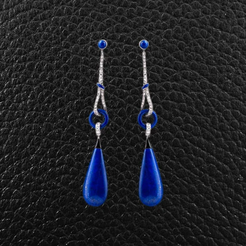 Big Gold Earrings-Lapis & Diamond Estate Earrings