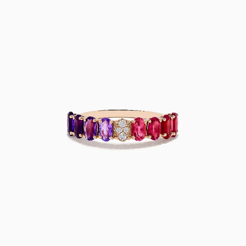 Custom engraved rings-14K Rose Gold Pink Tourmaline, Amethyst, and Diamond Ring