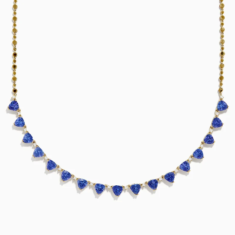 Trendy Choker Necklaces -14K Yellow Gold Tanzanite and Diamond Necklace