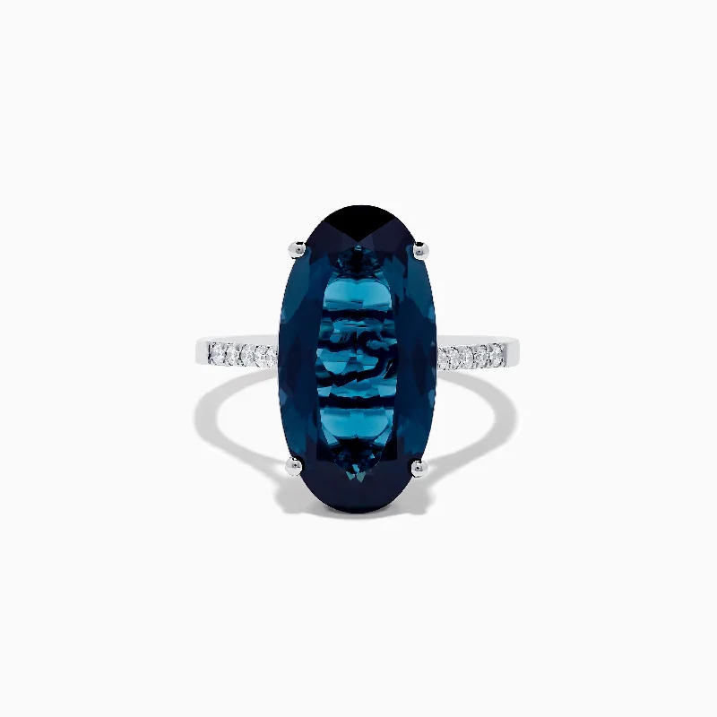 Unique fashion rings with emerald stones-14K White Gold London Blue Topaz and Diamond Ring