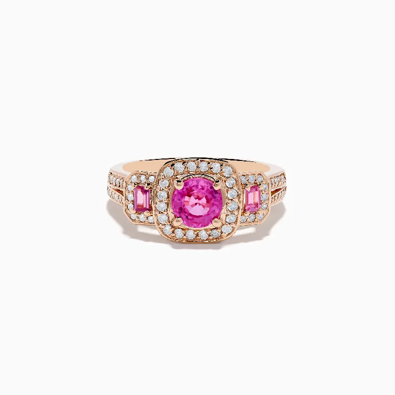 Elegant wedding rings-14K Rose Gold Pink Sapphire and Diamond Ring