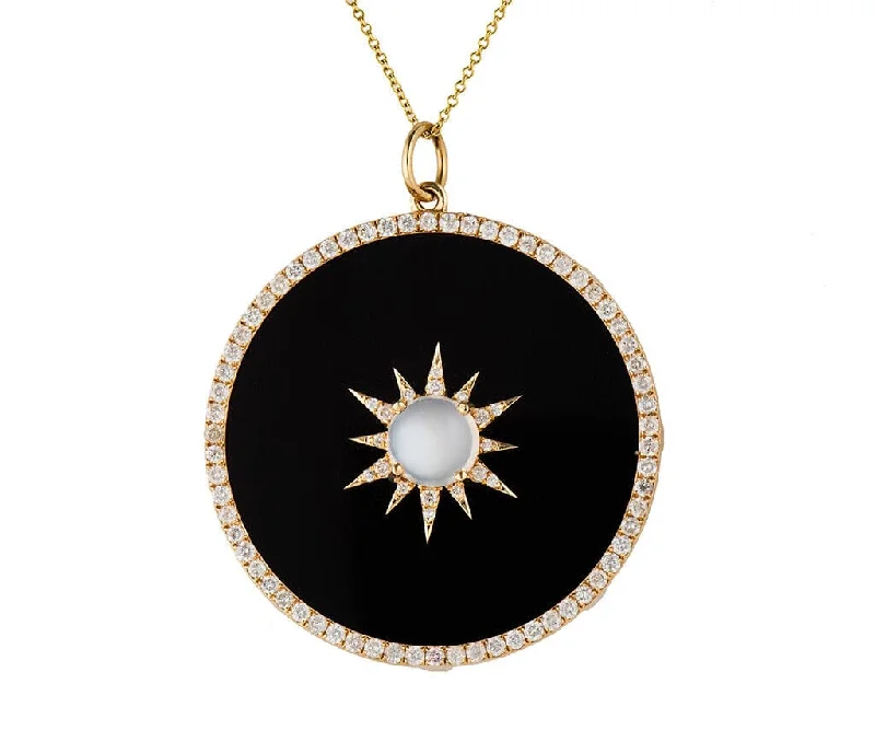 Monogrammed Chain Necklaces -Moonstone Cabochon Black Onyx and 1.15ctw Diamond Frame Pendant Necklace in 14K