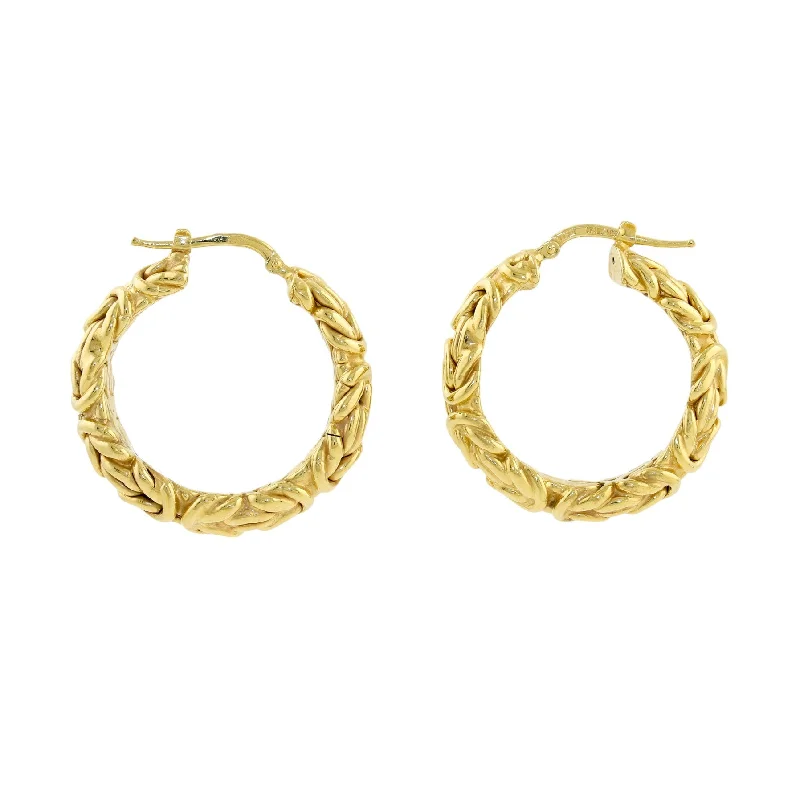 Simple Gold Earrings-18k Gold x 7mm Byzantine Rope Hoops