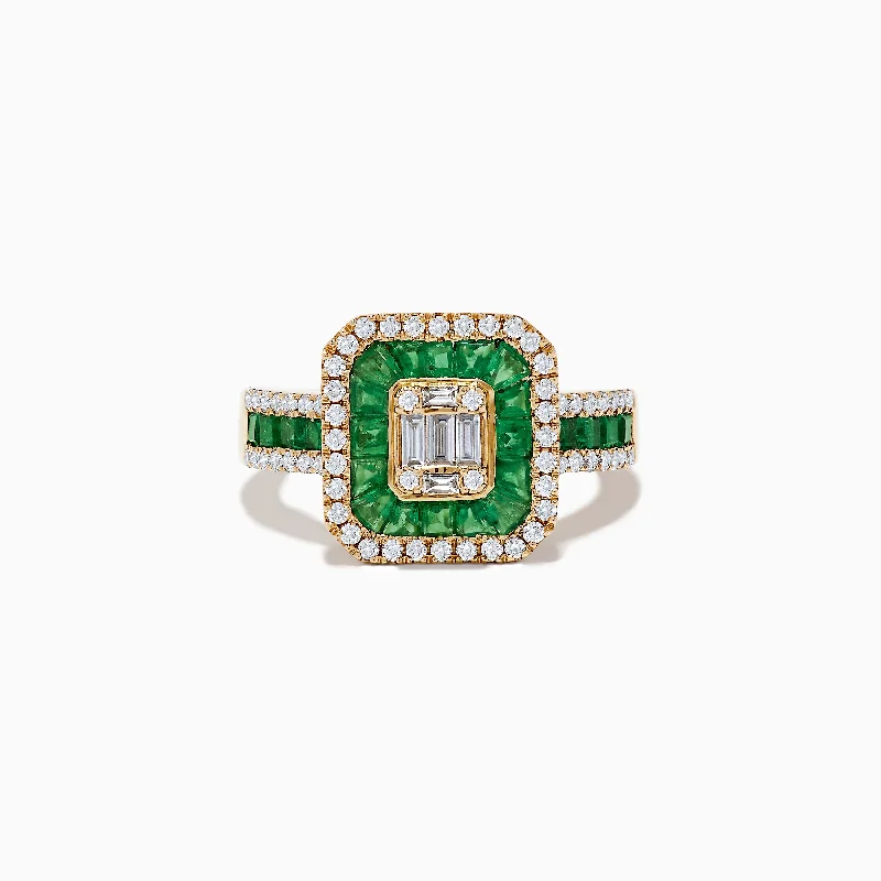 Simple personalized rings-Brasillica 14K Yellow Gold Emerald and Diamond Ring