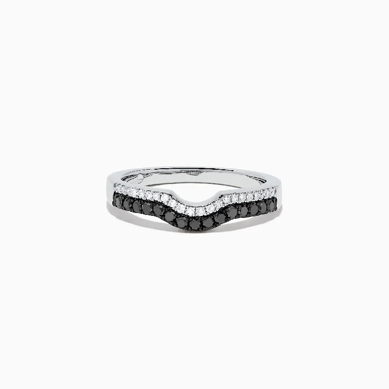 Simple sapphire rings-14K White Gold Black and White Diamond Ring, 0.32 TCW