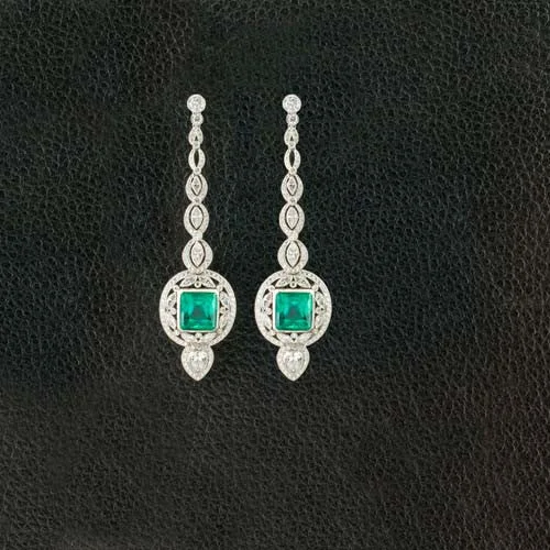 Beautiful Dangle Earrings-Emerald & Diamond Dangle Earrings