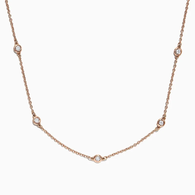 Custom Pendant Necklace Gifts -14K Rose Gold 18" Diamonds Station Necklace, 0.21 TCW