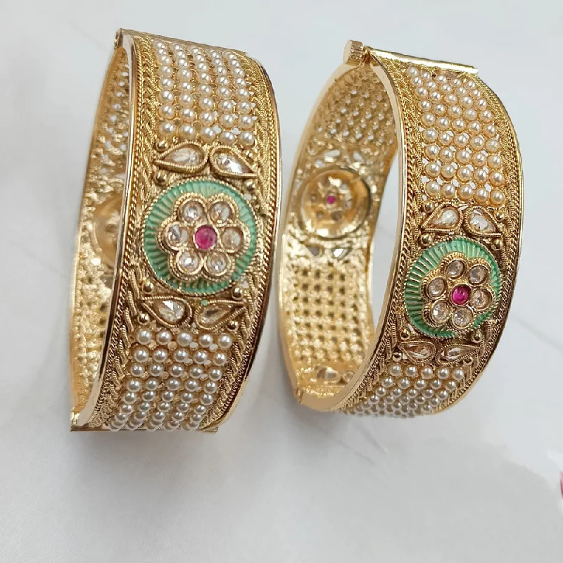 Elegant Gold Bangles For Everyday Wear-Padmawati Bangles Gold Plated Crystal Stone Openable Bangles Set