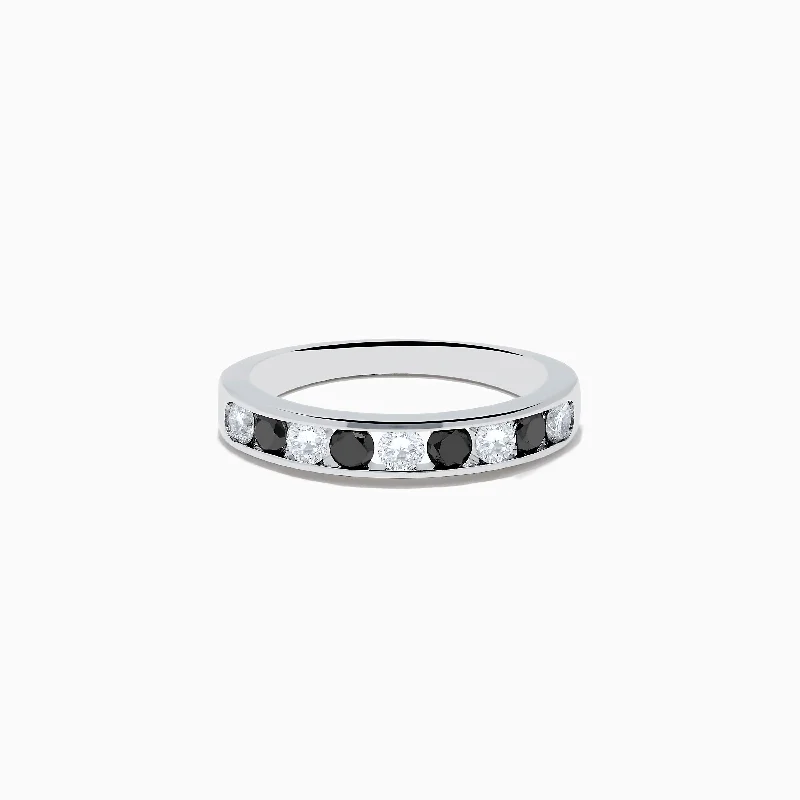 Stackable engagement rings-14K White Gold White and Black Diamond Band Ring