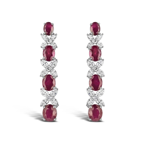 Rose Gold Earrings-Ruby & Diamond Dangle Earrings