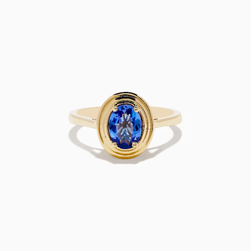 White gold rings-14K Yellow Gold Tanzanite Faux-Triple Bezel Ring