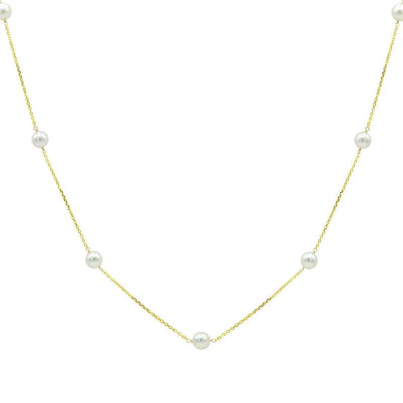 Unique Heart Necklaces -14K Yellow Gold Akoya Pearl Tincup 18 Inch Necklace