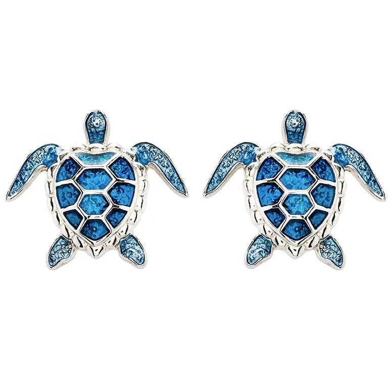 Chunky Gold Stud Earrings-Stud Turtle Earrings With Blue Swarovski® Crystals