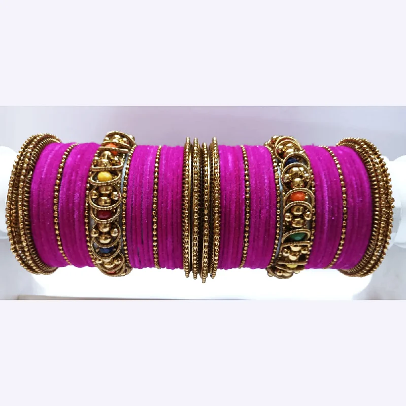 Wedding Day Bangles For Brides-Ravechi Art Gold Plated Velvet Bangles Set