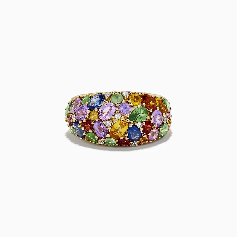 Unique rings-Watercolors 14K Yellow Gold Multi Sapphire and Diamond Ring