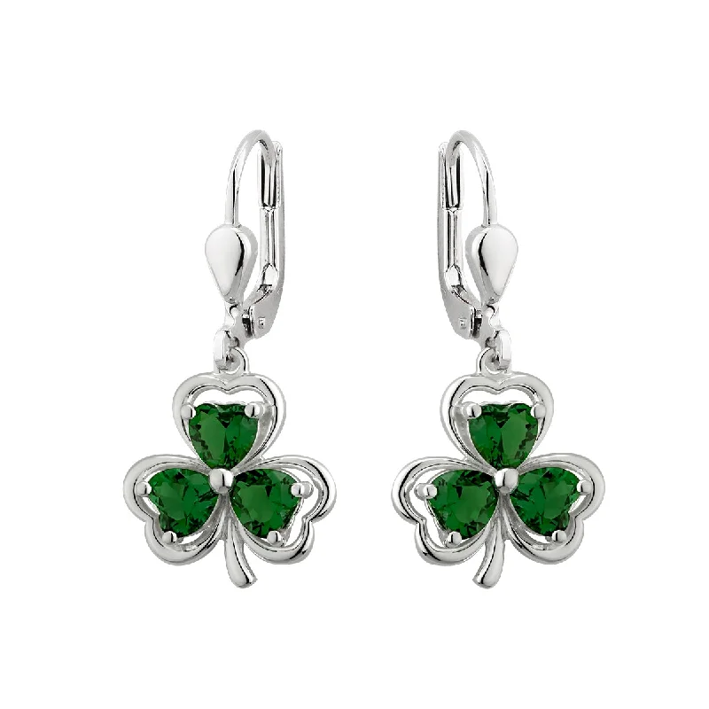 Boho Earrings-Green Crystal Shamrock Drop Earrings